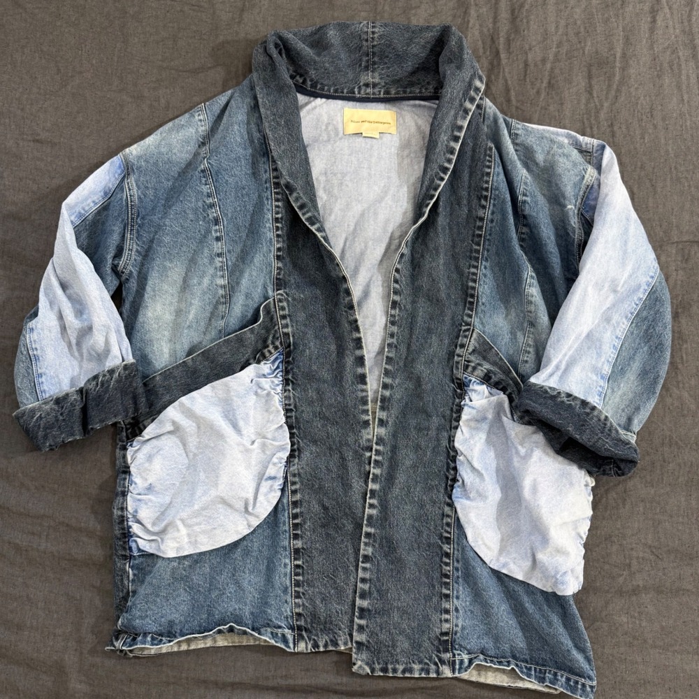 Pilcro and the Letterpress Denim Jacket S Blue Patchwork Colorblock Chore Coat